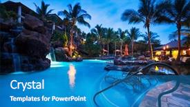  Presentation with hawaii - Presentation theme featuring quiet sea side - tropical resort pool at sunset background and a teal colored foreground