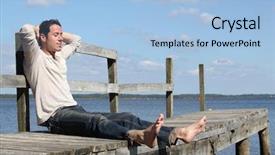  Presentation with wooden - Cool new presentation with quiet time - barefoot man sitting backdrop and a light blue colored foreground