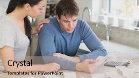 Presentation with bills - PPT layouts enhanced with quiet time - couple calculating bills in kitchen background and a soft green colored foreground