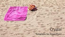  Presentation with lonely - Amazing slide set having quiet time - lonely beach towel backdrop and a soft green colored foreground