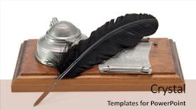  Presentation with quill pen - Theme having quill pen - antique desk set isolated background and a coral colored foreground