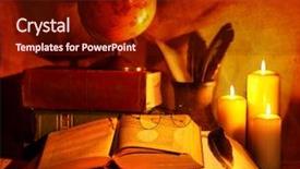  Presentation with old book - Beautiful theme featuring quill pen - stack old book and candle backdrop and a tawny brown colored foreground
