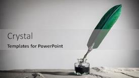  Presentation with writing pen - Presentation having quill-pen-and-inkwell-background background and a light gray colored foreground
