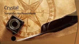  Presentation with quill pen - Beautiful presentation theme featuring quill pen and inkwell backdrop and a yellow colored foreground