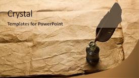  Presentation with quill pen - Colorful PPT layouts enhanced with quill pen and inkwell backdrop and a lemonade colored foreground