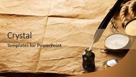  Presentation with quill pen - Beautiful presentation featuring quill pen inkwell compass backdrop and a coral colored foreground