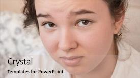  Presentation with teen girl - PPT theme having quinceanera - brunette teen girl close up background and a soft green colored foreground