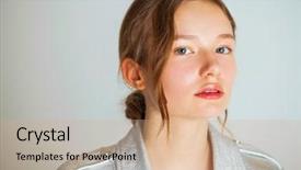  Presentation with close up baby girl knitted - Colorful slide deck enhanced with quinceanera - portrait of a young teen backdrop and a coral colored foreground