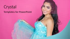  Presentation with teenage girl - PPT layouts featuring quinceanera - teenage hispanic girl attending background and a coral colored foreground