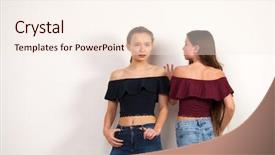  Presentation with german shepherd two young puppys - Slide deck with quinceanera - two young girlfriends posing background and a cream colored foreground