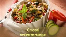  Presentation with quinoa - Presentation consisting of salad with vegetables vegetarian food background and a tawny brown colored foreground