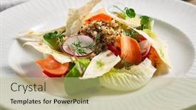  Presentation with quinoa - Slide set consisting of quinoa-salad-with-veggies-restaurant background and a mint green colored foreground