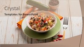  Presentation with quinoa - PPT theme consisting of quinoa salad with zucchinis carrots and black olives cream background and a soft green colored foreground