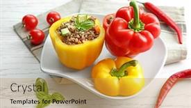  Presentation with quinoa - Amazing theme having quinoa stuffed peppers on white plate in kitchen backdrop and a gold colored foreground