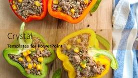  Presentation with quinoa - Colorful slide set enhanced with quinoa stuffed peppers on wooden board backdrop and a gold colored foreground