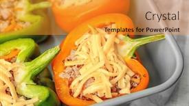  Presentation with quinoa - PPT theme enhanced with quinoa stuffed peppers with cheese in baking dish closeup background and a gold colored foreground