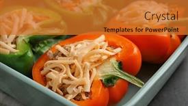  Presentation with quinoa - PPT theme having quinoa stuffed peppers with cheese in baking dish closeup background and a gold colored foreground