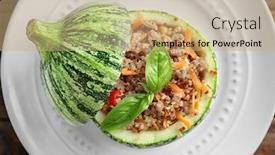  Presentation with quinoa - Slide deck featuring quinoa stuffed zucchini on white plate background and a coral colored foreground