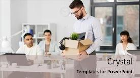  Presentation with quit - Beautiful presentation design featuring quit - business firing and job loss backdrop and a light gray colored foreground