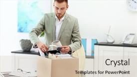  Presentation with moving taraget - Slide deck featuring quit - businessman with moving box background and a  colored foreground