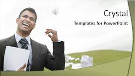  Presentation with track field throwing - PPT layouts consisting of quit - laughing young businessman on grass background and a white colored foreground