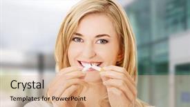  Presentation with adultery concept of broken marriage - Presentation theme enhanced with quit - young beautiful woman holding broken background and a coral colored foreground