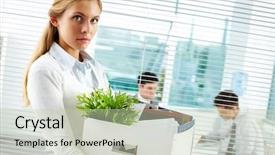  Presentation with young athletes box jumping - PPT layouts consisting of quit - young businesswoman with cardboard box background and a mint green colored foreground