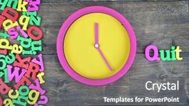  Presentation with quit - PPT theme having quit word on wooden table background and a gray colored foreground