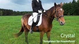  Presentation with horse in field - PPT layouts consisting of quitable - cheerful young woman ridding horse background and a tawny brown colored foreground