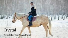  Presentation with horse riding - Slide set consisting of quitable - young man riding on horse background and a  colored foreground