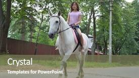  Presentation with horse riding - Cool new slide deck with quitable - young pretty asian woman riding backdrop and a violet colored foreground