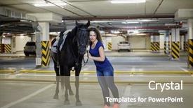  Presentation with bullfighting horse - Amazing PPT layouts having quitable - young woman embrace horse backdrop and a coral colored foreground
