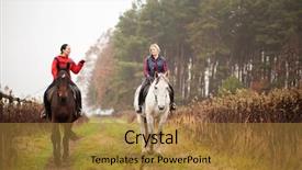  Presentation with horse riding - Slide deck consisting of quitable - young woman riding a horse background and a gold colored foreground