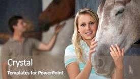  Presentation with horse - Theme featuring quitable - young woman stroking her horse background and a coral colored foreground