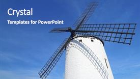  Presentation with windmill - Colorful PPT theme enhanced with quixote - forefront of the blades backdrop and a ocean colored foreground