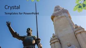  Presentation with espana - Slide deck consisting of quixote - miguel de cervantes monument plaza background and a teal colored foreground