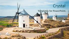  Presentation with windmills - Slides consisting of quixote - traditional windmills and castle background and a sky blue colored foreground
