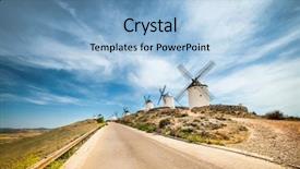  Presentation with windmills - Theme with quixote - traditional windmills and castle background and a light blue colored foreground