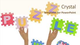  Presentation with quiz - Colorful slide deck enhanced with quiz game - hands forming word puzzle backdrop and a cream colored foreground