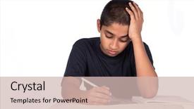  Presentation with homework - Colorful PPT theme enhanced with quiz school - handsome indian kid doing his backdrop and a soft green colored foreground
