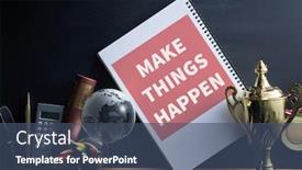  Presentation with gold trophy - Beautiful presentation theme featuring quote-make-things-happen backdrop and a ocean colored foreground