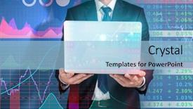  Presentation with stock broker - Beautiful presentation design featuring quoted company - broker with laptop and stock backdrop and a light blue colored foreground