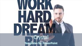  Presentation with hard work - Audience pleasing slide deck consisting of quoted company - business man pointing the text backdrop and a ocean colored foreground