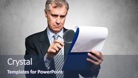  Presentation with lens - Cool new PPT layouts with quoted company - businessman using a magnifying lens backdrop and a ocean colored foreground