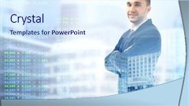  Presentation with stock broker - Slide set enhanced with quoted company - double exposure of broker stock background and a sky blue colored foreground