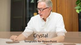  Presentation with company - PPT theme having quoted company - portrait of a man background and a coral colored foreground