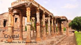  Presentation with qutub minar - Beautiful slide deck featuring qutub minar complex new delhi backdrop and a coral colored foreground