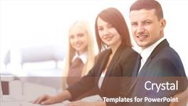  Presentation with social business people network - Presentation theme with r - closeup of business people sitting background and a violet colored foreground