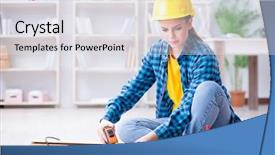  Presentation with carpenter - Cool new presentation theme with r - female repairman carpenter cutting joining backdrop and a light gray colored foreground
