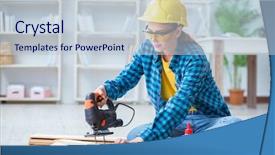  Presentation with carpenter - Amazing presentation theme having r - female repairman carpenter cutting joining backdrop and a lemonade colored foreground